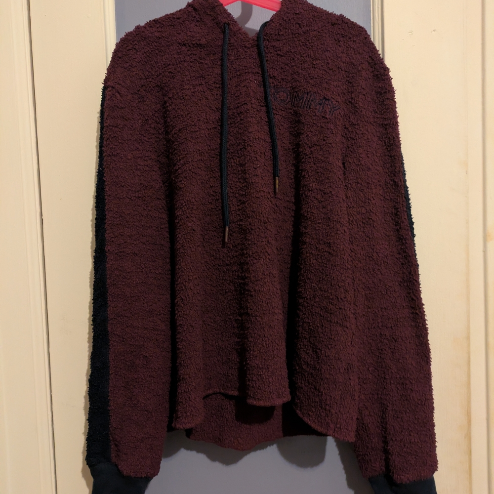 Tommy Hilfiger Burgundy Textured Hoodie Sweater
